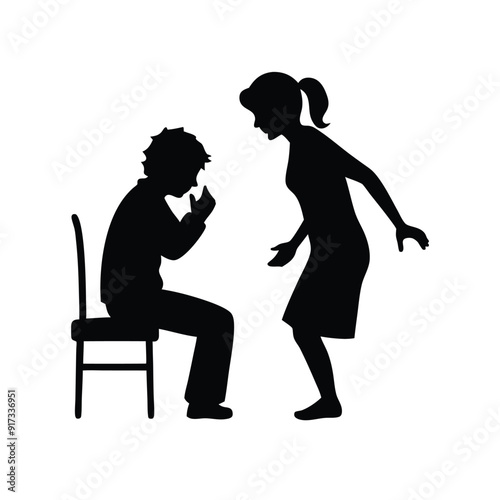 Wallpaper Mural a woman are shouting on her child, aggesive mode, child are crying sitting on the chair, vector silhouette  Torontodigital.ca