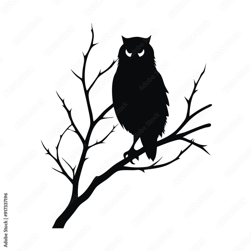 Fototapeta premium an owl sitting on a branch on a white background, isolated white background 