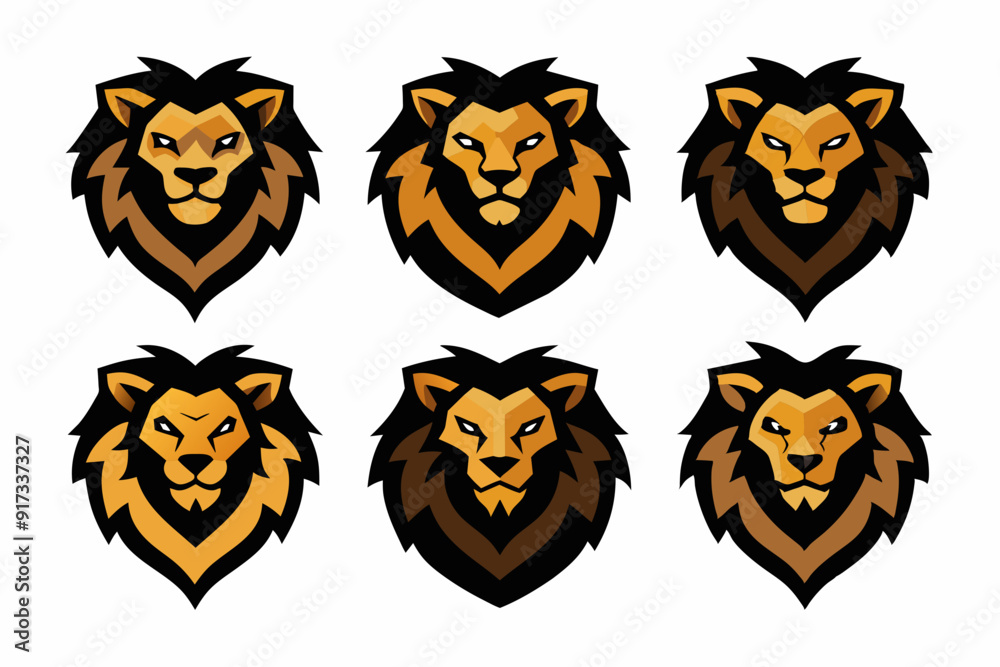 Set of icons related to mascot lion head vector design