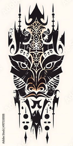 Tribal Okame Mask Tattoo traditional tattoo illustration photo