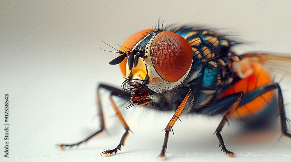A close-up of a fly displaying vibrant orange and black wings. A close-up of a fly displaying vibrant orange and black wings.