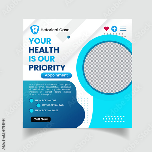 Professional medical healthcare social media post template design. Clinic or hospital digital marketing flyer for web. Creative health business promotion banner for doctor & dentist