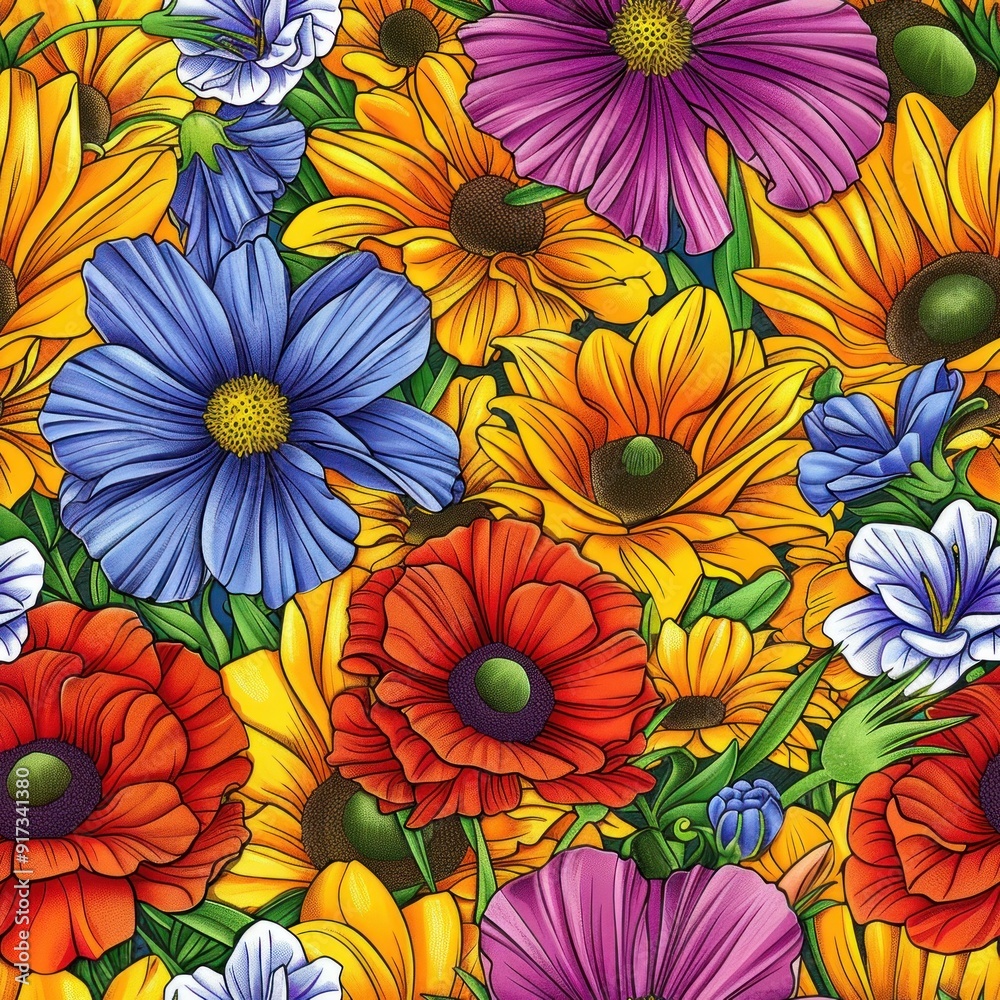 Colorful Flowers Seamless Pattern. Colorful Flowers Seamless Pattern.