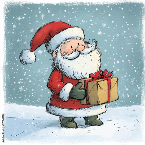 Merry Christmas concept holiday vacation winter greeting card - Santa Claus. Illustration in style Cartoon, Cute Christmas image. Christmas holiday marketing material. AI generation