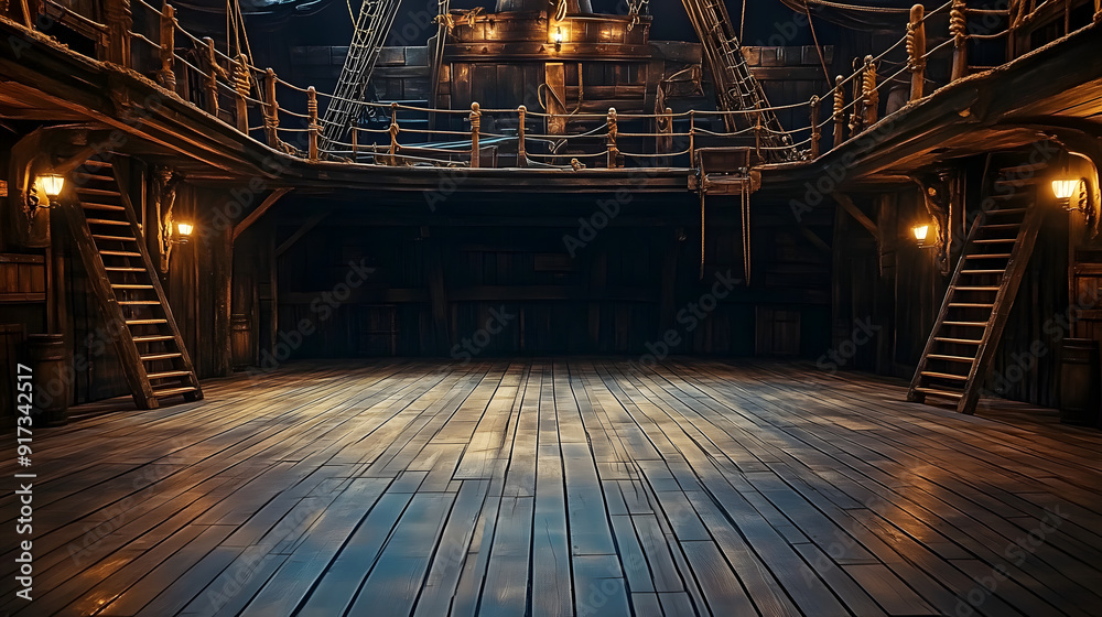 Fototapeta premium empty pirate ship deck background for theater stage scene