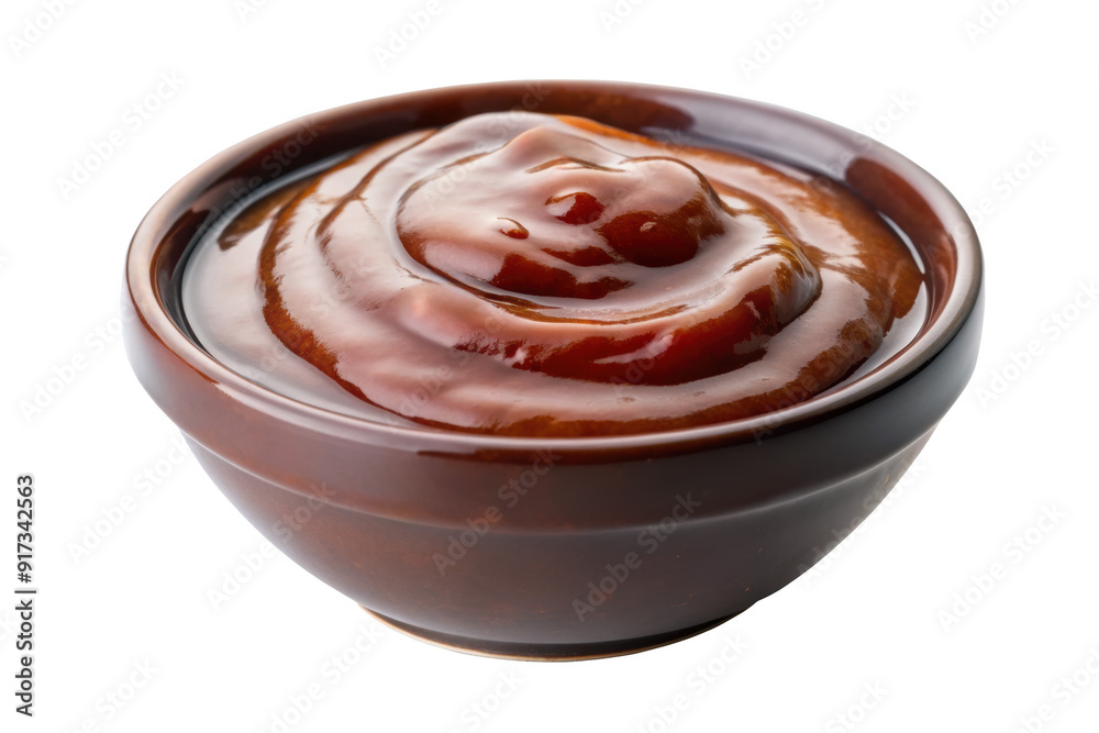 Rich, dark barbecue sauce served in a brown bowl. Ideal for food presentations, culinary designs, or barbecue-themed projects. Isolated on transparent background, png. Rich, dark barbecue sauce served in a brown bowl. Ideal for food presentations, culinary designs, or barbecue-themed projects. Isolated on transparent background, png.