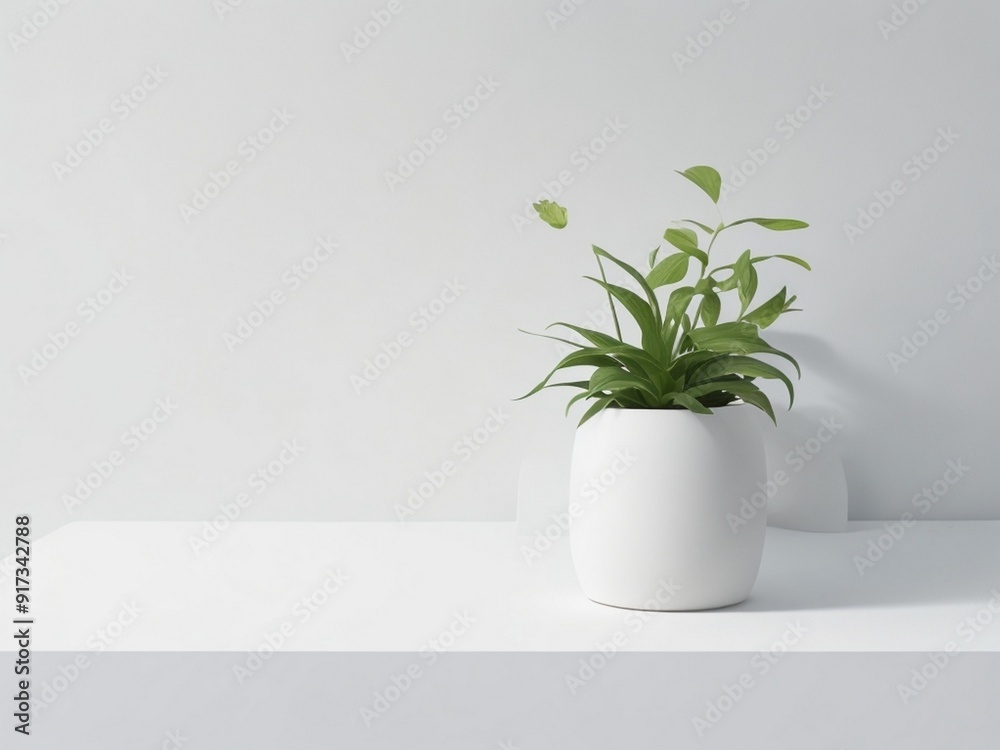 White walls and a small plant background White walls and a small plant background
