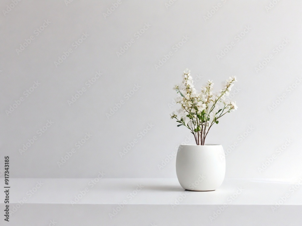White walls with a background of small plants White walls with a background of small plants