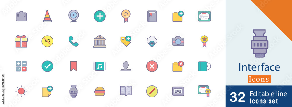 Essential interface flat vector icon set Essential interface flat vector icon set