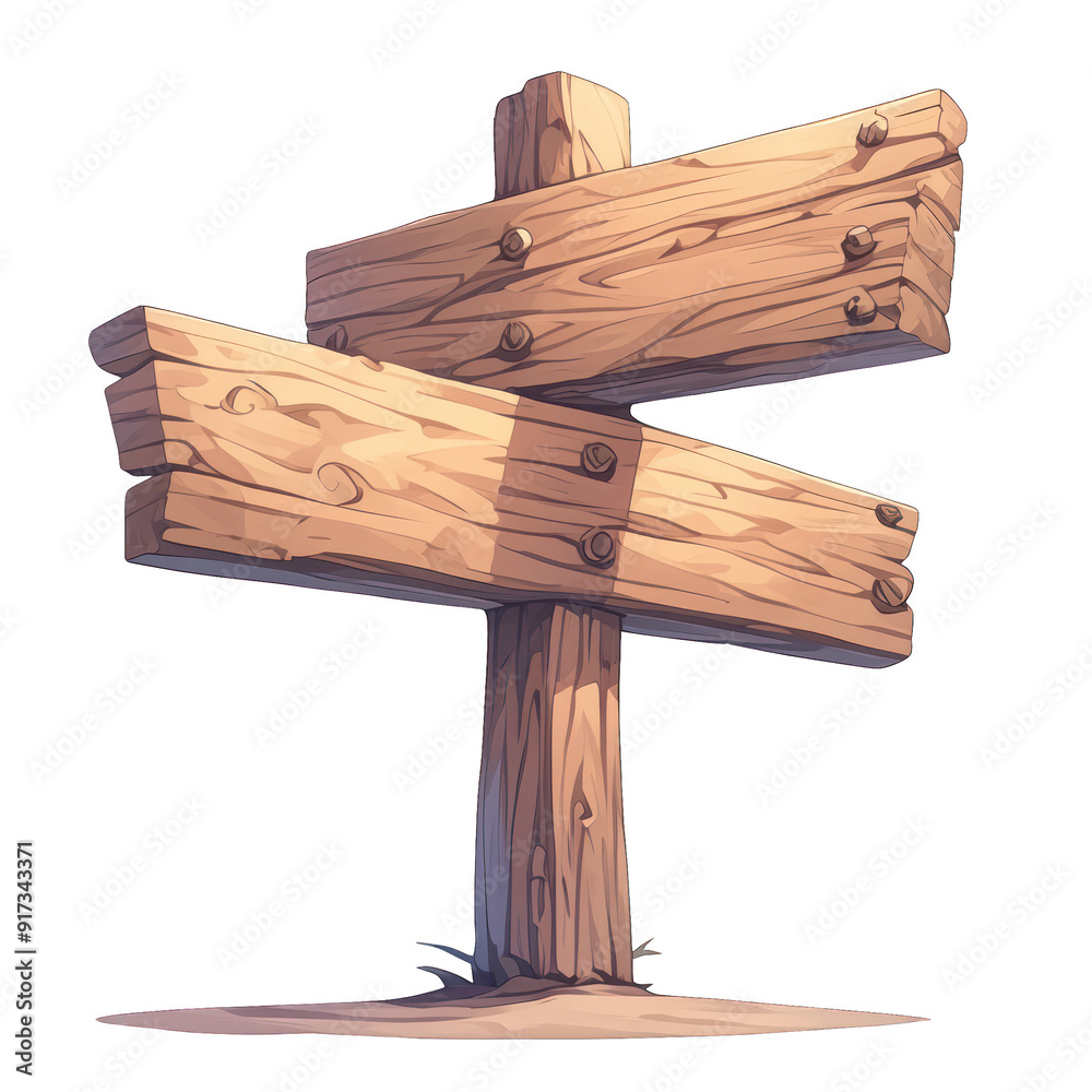 Fototapeta premium A whimsical wooden signpost with multiple directions, perfect for travel, adventure, or directional themes in design projects. transparent background