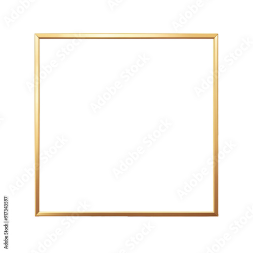 Square gold frame with a minimalist design, ideal for modern decor and displaying art or photos. Isolated on transparent background, png.