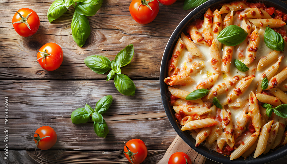 Pasta bake with whole wheat penne, tomatoes and mozarella Pasta bake with whole wheat penne, tomatoes and mozarella