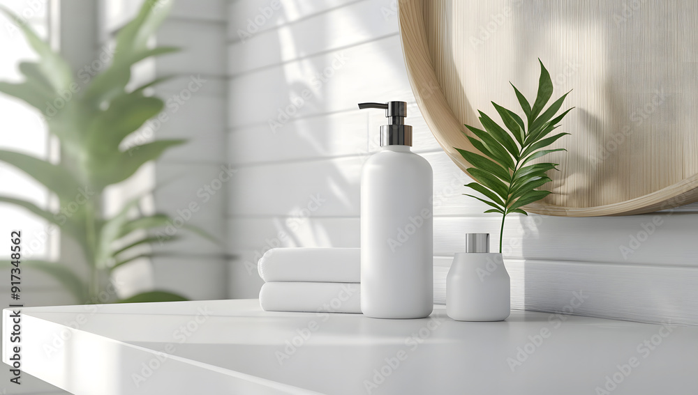 A mockup of a blank pump bottle incorporated into a professional setting in a beauty salon design A mockup of a blank pump bottle incorporated into a professional setting in a beauty salon design