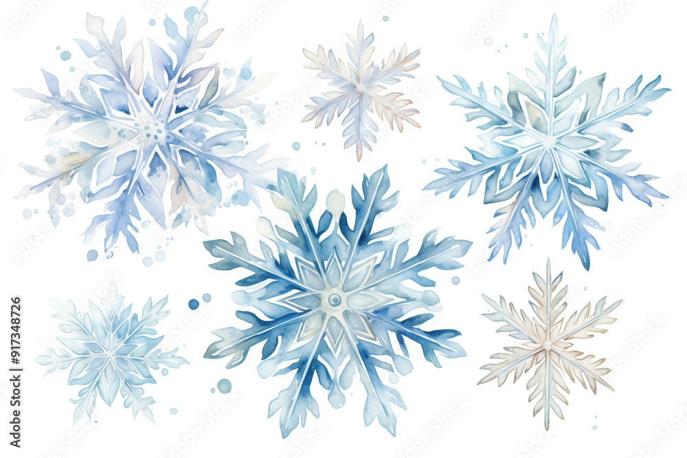 Watercolor snowflakes. Christmas and New Year theme in watercolor