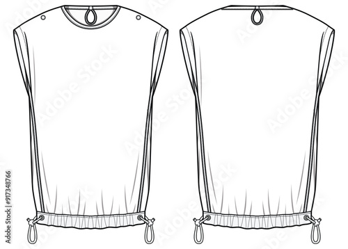 Women's sleeveless t shirt Tank top vest flat sketch fashion illustration drawing template mock up with front and back view