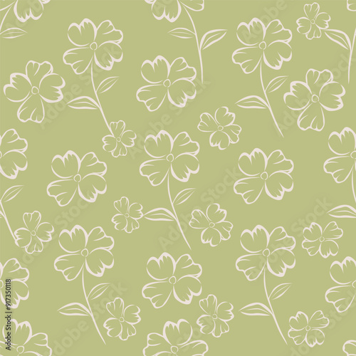 Elegance pink floral stems seamless pattern on a grey background. Vector hand drawn. Artistic, abstract flowers and tiny leaves, buds bells printing. Template for designs, fabric, fashion, textile
