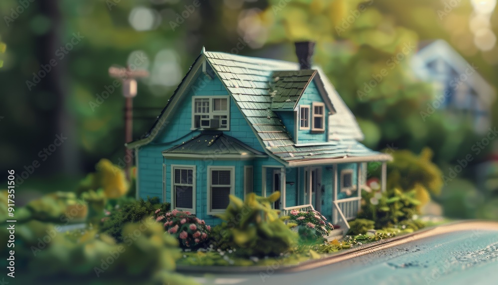 photo of a tiny turquoise house model in 3D illustration, showcasing intricate details whimsical photo of a tiny turquoise house model in 3D illustration, showcasing intricate details whimsical