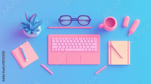 Online learning flat design top view courses cartoon drawing vivid