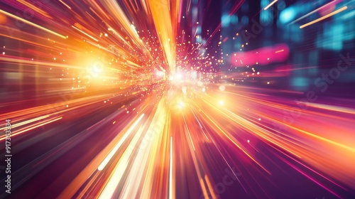 Abstract Speed and Movement with Blurred Lights - This abstract image symbolizes speed, energy, motion, and a sense of movement. The blurred lights create a dynamic composition and suggest a journey o