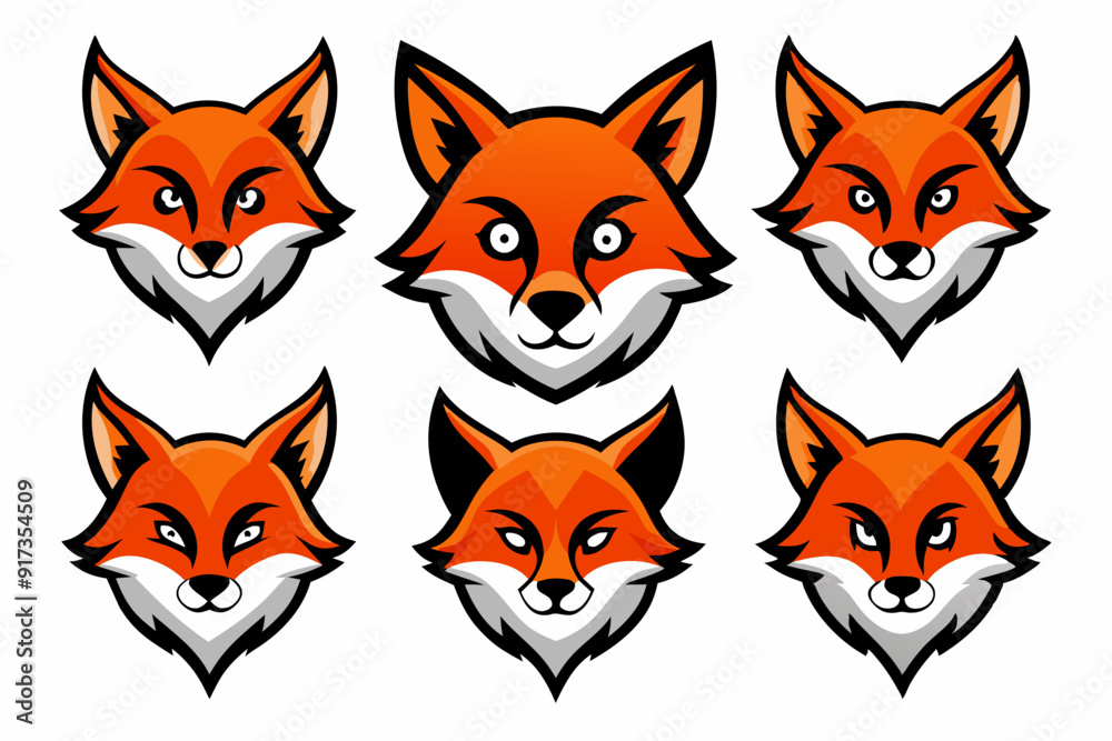 Set of mascot fox head vector designs related icons Set of mascot fox head vector designs related icons