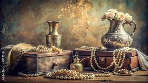 A Symphony of Dusty Hues: A Vintage Still Life of Forgotten Treasures  AI generated photo