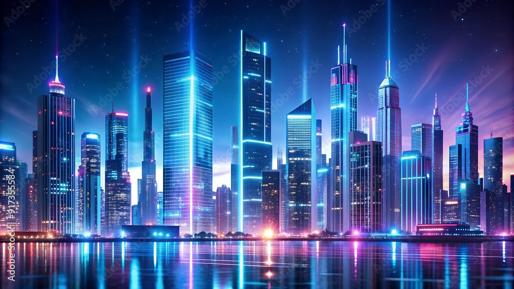 Obraz premium A Futuristic Urban Landscape Bathed in the Vibrant Hues of Neon Lights AI Generated