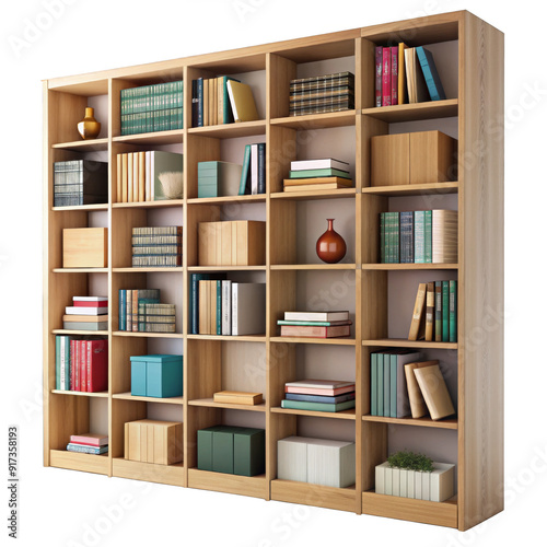 Contemporary Bookshelf on a transparent background.