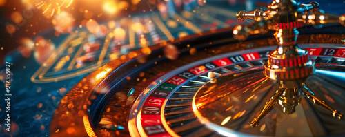 casino roulette wheel with lights and bokeh