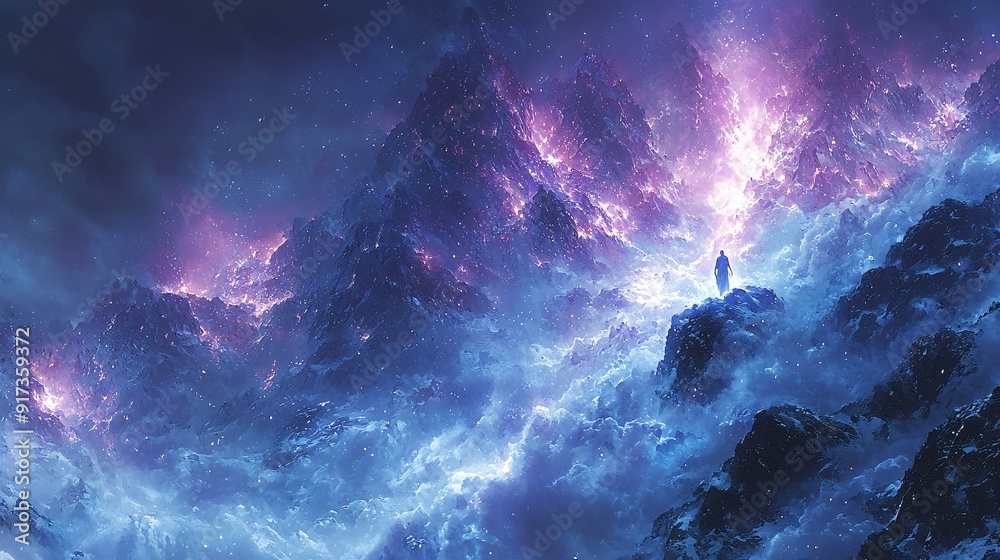 Ethereal figures traveling through a mystical landscape Ethereal figures traveling through a mystical landscape