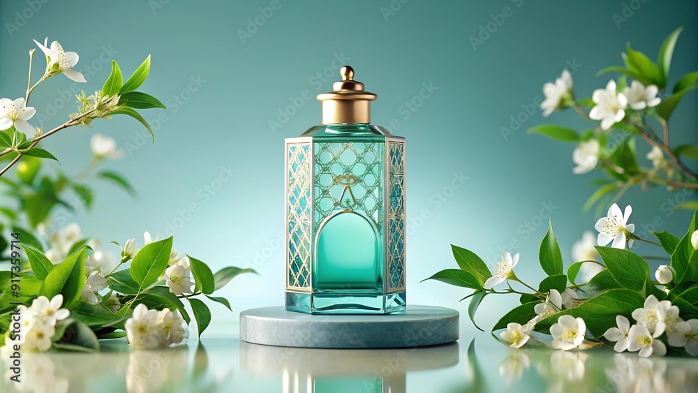 A Minimalist and Elegant Depiction of an Arabian Perfume Bottle Generative AI A Minimalist and Elegant Depiction of an Arabian Perfume Bottle Generative AI