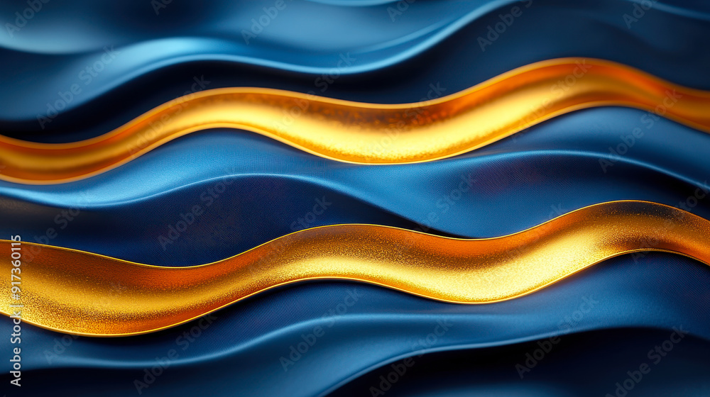 Luxurious Abstract Waves in Gold and Navy Blue with Elegant Curves for Copy Space and Artistic Design Luxurious Abstract Waves in Gold and Navy Blue with Elegant Curves for Copy Space and Artistic Design