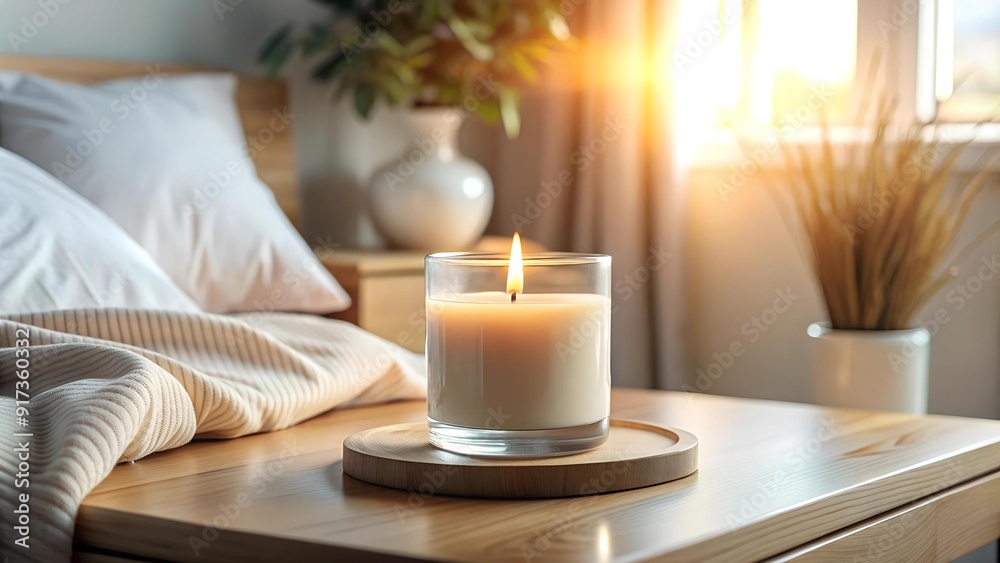 Soy Wax Scented Candle Mockup: A Serene Morning in a Cozy Bedroom AI Generated Soy Wax Scented Candle Mockup: A Serene Morning in a Cozy Bedroom AI Generated