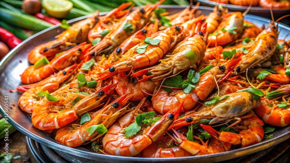 A Symphony of Spice: Goong Sarong Shrimp in a Vibrant Thai Market generative AI A Symphony of Spice: Goong Sarong Shrimp in a Vibrant Thai Market generative AI