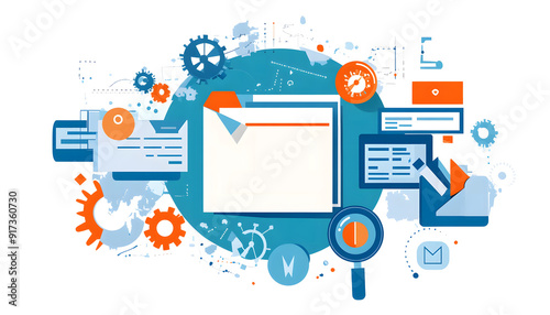 Wallpaper Mural an illustration with the acronym RFP text integrates with an unfolding document, magnifying glasses symbolizing the opening and exploration of proposals design Torontodigital.ca