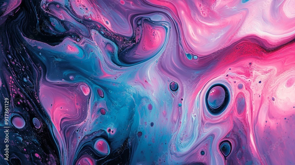 Abstract fluid art with pink, blue, and Abstract fluid art with pink, blue, and