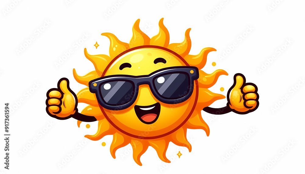 Cartoon sun with sunglasses emoji on white background Cartoon sun with sunglasses emoji on white background