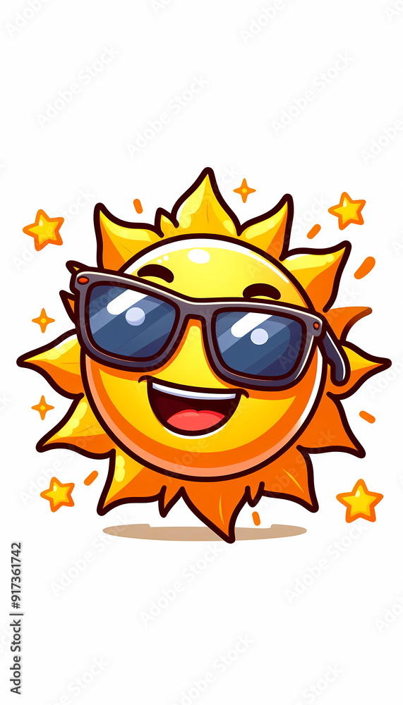 Cartoon sun with sunglasses emoji on white background Cartoon sun with sunglasses emoji on white background
