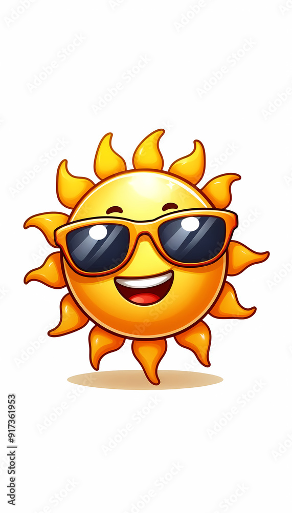Cartoon sun with sunglasses emoji on white background Cartoon sun with sunglasses emoji on white background