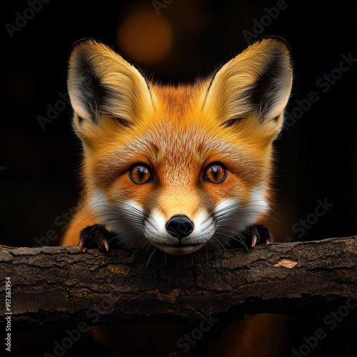 Obraz na płótnie Close-Up Portrait of a Cute Red Fox on a Tree w salonie