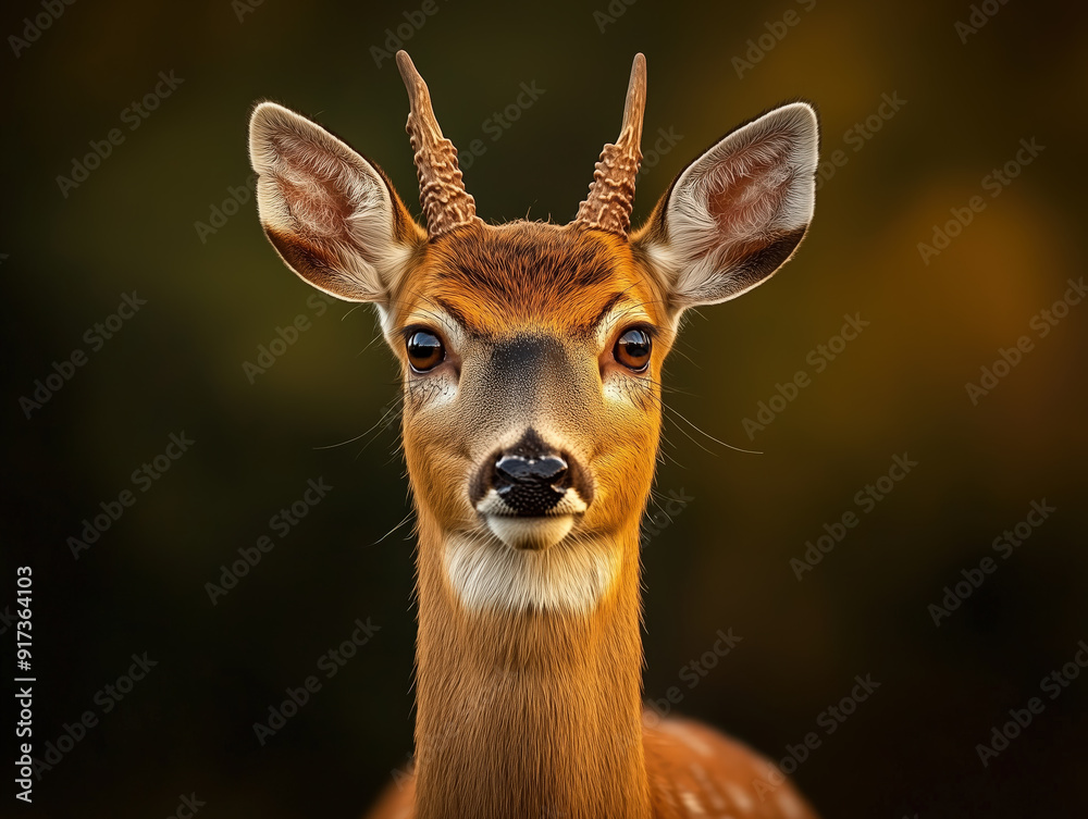 Close-Up Portrait of a Deer with Antlers in Nature