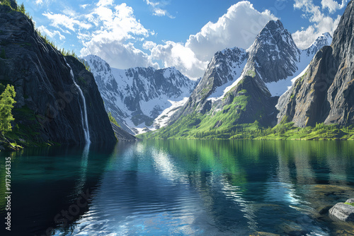 Breathtaking Fjords with Pristine Reflections, Towering Cliffs, and Snow-Capped Peaks under a Clear Blue Sky Captured in All Their Glory