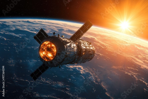 Wallpaper Mural Space Satellite Orbiting Earth at Sunrise with a Spectacular View of the Sun and Clouds Torontodigital.ca