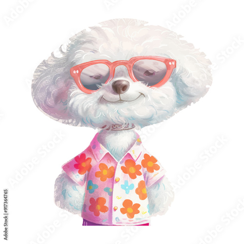 A white Bichon Frise dog in the watercolor style 