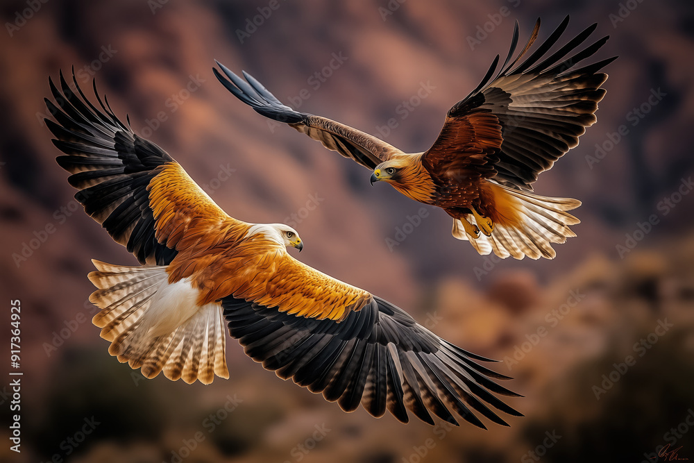 Majestic Eagles in Flight in a Natural Habitat