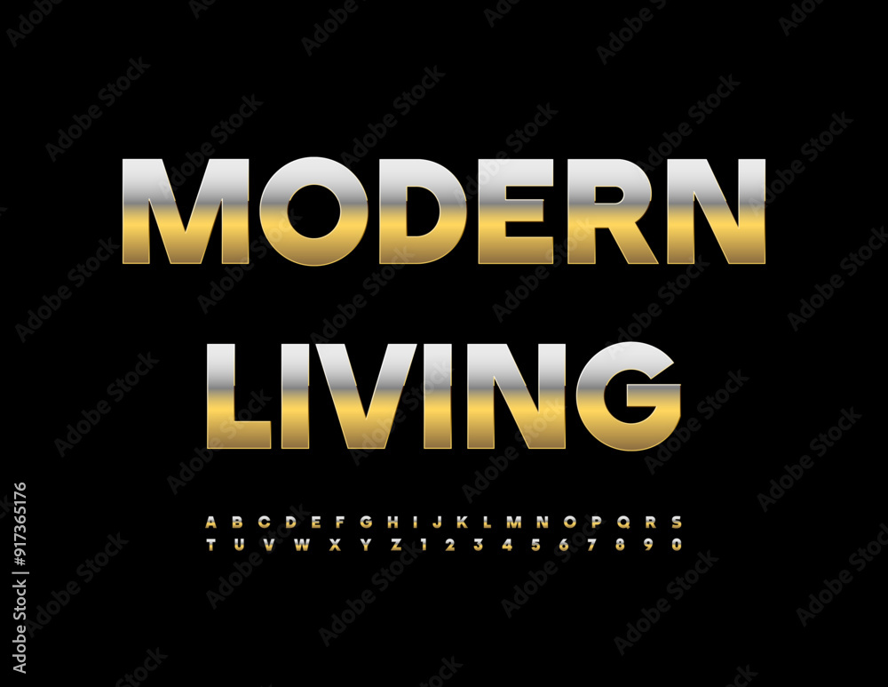 Fototapeta premium Vector golden emblem Modern Living. Trendy Chic Font. Elite Alphabet Letters and Numbers.
