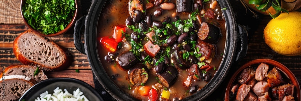 Brazilian Dish Caldo de Feijao Traditional Feijoada with Black Beans Bacon and Sausage Brazilian Dish Caldo de Feijao Traditional Feijoada with Black Beans Bacon and Sausage