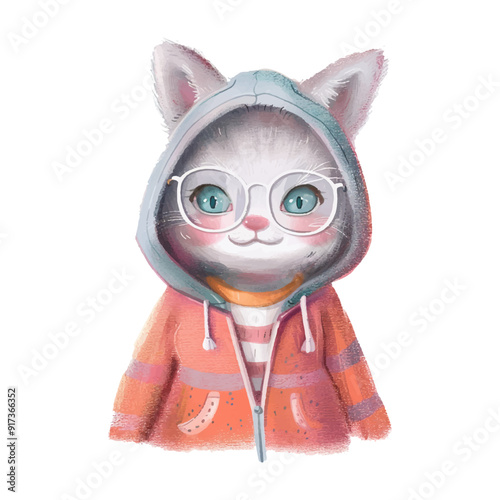 cool cat wearing eyeglasses and hoodie 