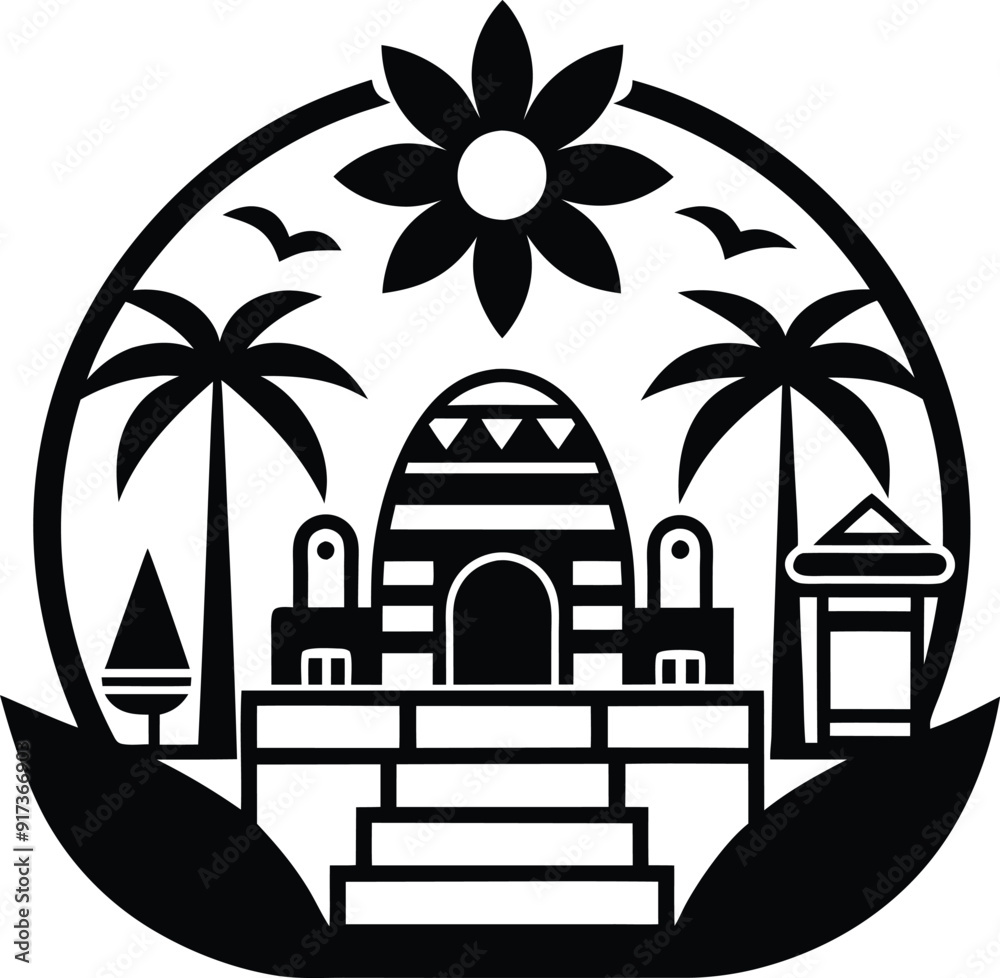 Obraz premium Simple relaxing zone, festival, Maya style black and white icon on white background