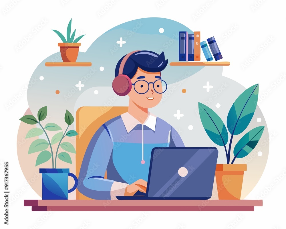 A Modern Vector Illustration of Remote Productivity customer helpline A Modern Vector Illustration of Remote Productivity customer helpline