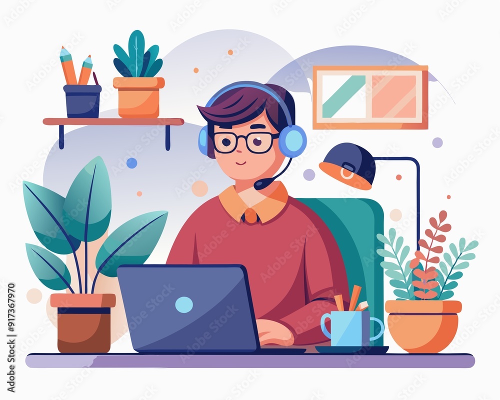 A Modern Vector Illustration of Remote Productivity customer helpline